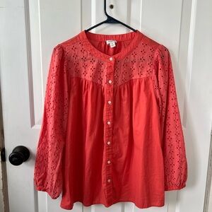 J. Crew Factory Coral Eyelet Blouse